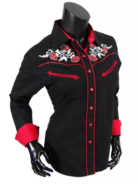 Womens Country Western Shirt Colorful Flower Embroidery Cowgirl Rodeo Fancy Cuff