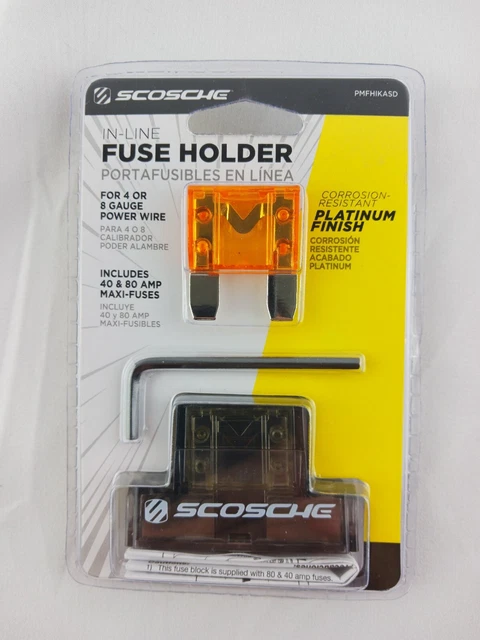 Scosche In Line Fuse Holder 40 & 80 Amp Maxi Fuses for 4 or 8 Gauge Power Wire
