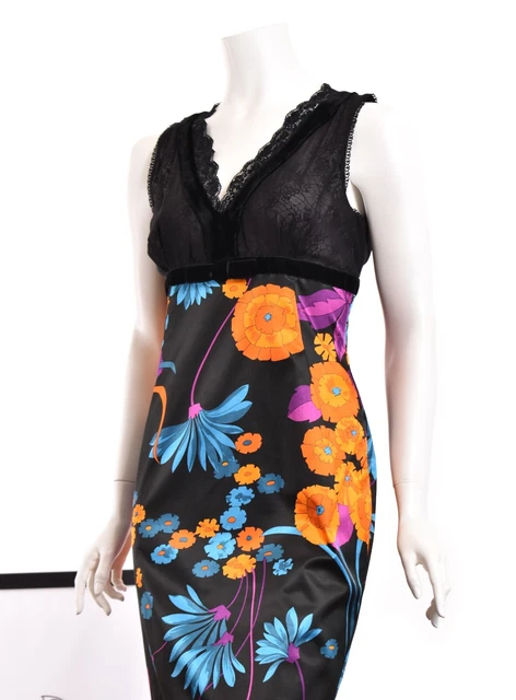 VTG DOLCE GABBANA D&G 100% Silk Floral Lace Shift Dress Velvet Bow Bustier 30/44 VTG DOLCE GABBANA D&G 100% Silk Floral Lace Shift Dress Velvet Bow Bustier 30/44