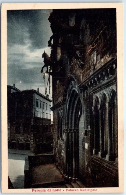 Postcard - Municipal building, Perugia by night - Perugia, Italy