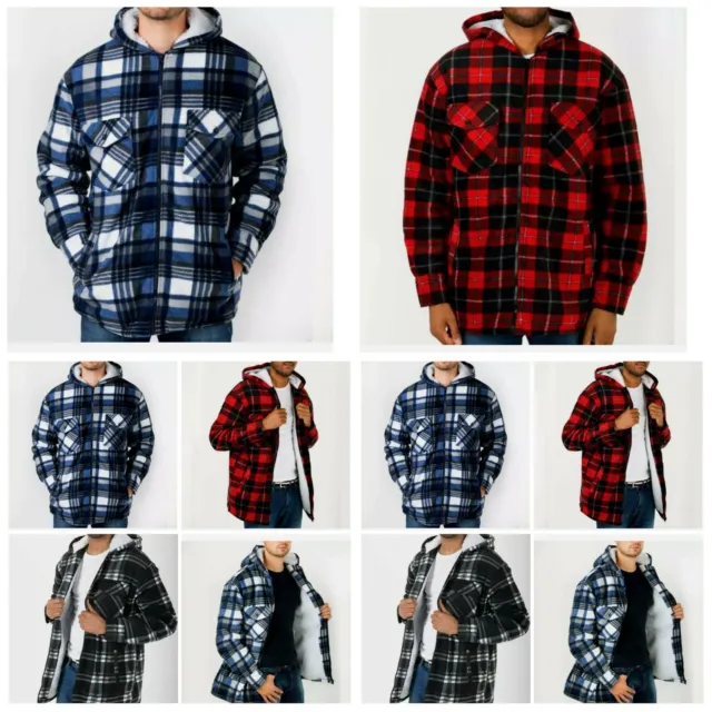 New Men's Thick Padded Check Lumberjack Shirt Fleec Fur Lined Jacket Work Jacket