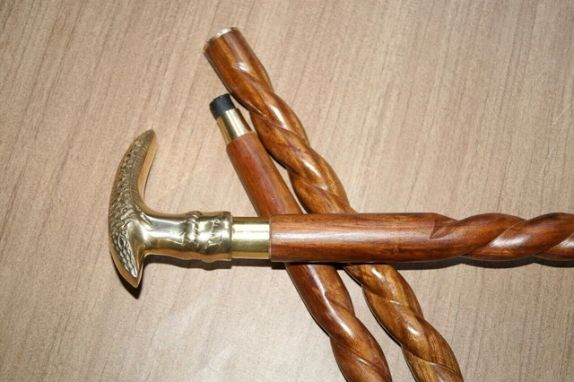 Vintage Nautical Brass Snake Style Handle Wooden Walking Stick 36" Twist Cane