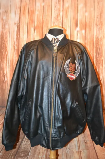 VNTG HARLEY DAVIDSON Men's Leather 90th Anniversary Bomber Jacket Sz ...