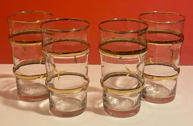 Set of 4 Vintage Retro Style Juice Glasses with Gold Decoration