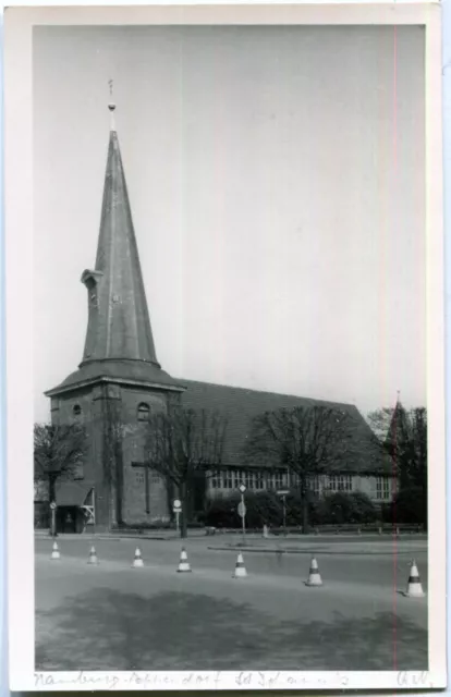 Orig. Foto-AK HAMBURG EPPENDORF St. Johannis-Kirche, Straße, frühe 50er