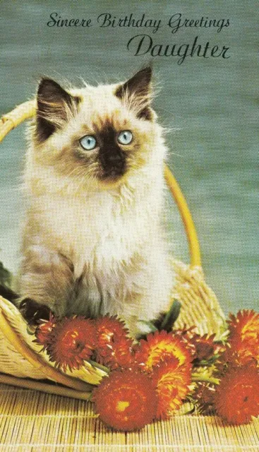 Daughter Happy Birthday Vintage 1970's Greeting Card Kitten Birman Cat Feline