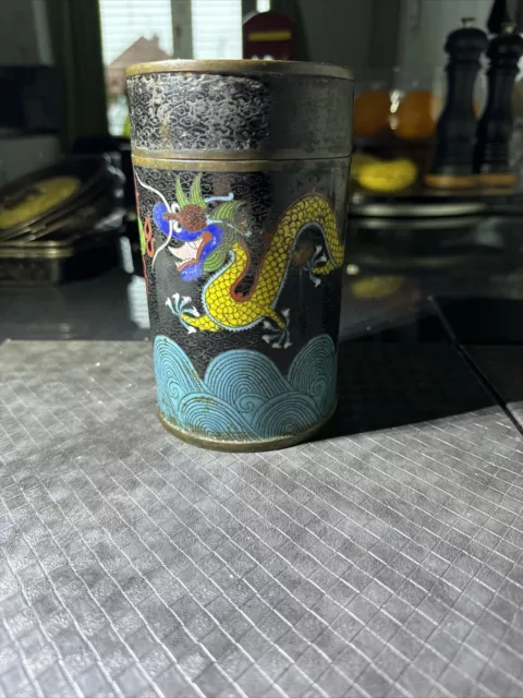 Fine Chinese Cloisonne 5 Claw Dragon Tea caddy container humidor