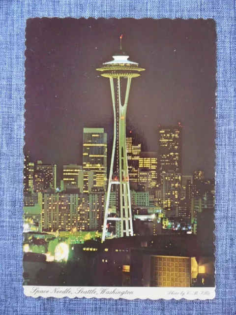 Seattle Space Needle at Night Washington Vintage Postcard unposted 1980s Tourism
