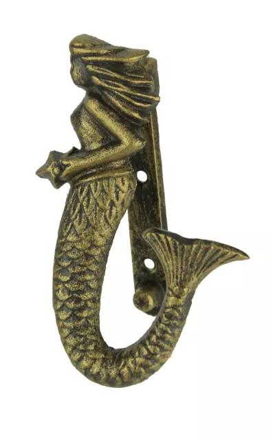 Antique Bronze Finish Cast Iron Coastal Mermaid Door Knocker Front Door Decor
