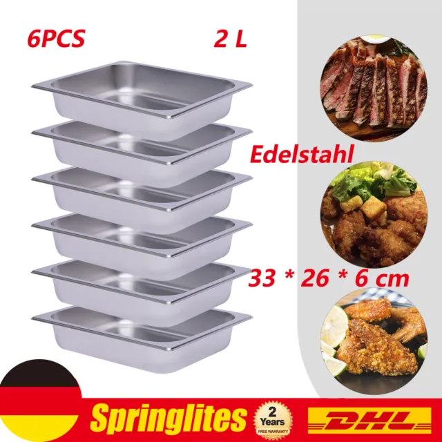 6x Rechteckig Gastronormbehälter GN Behälter 1/2 60 mm + Edelstahl Chafing Dish