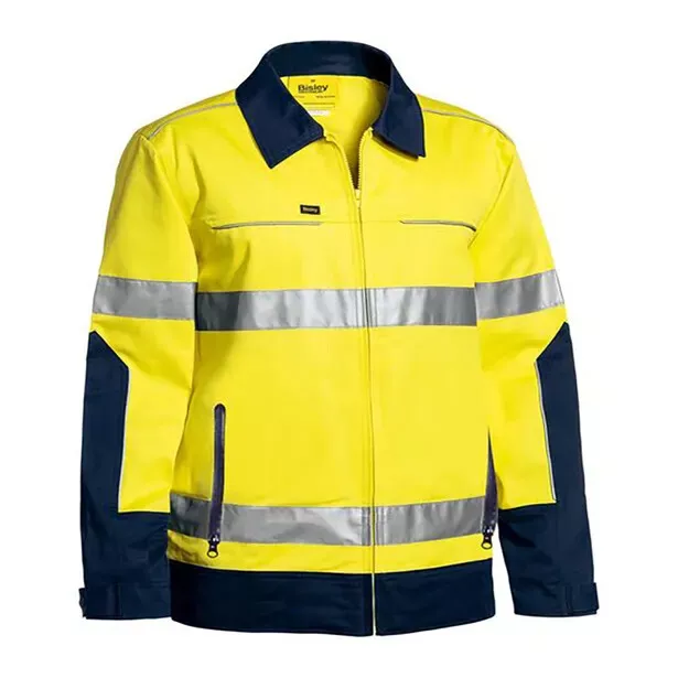 Bisley Taped Hi Vis Drill Jacket W/ Liquid Repellent Finish Yellow/Navy Bj6917T_