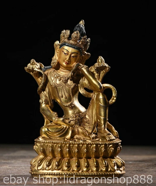7.6" Rare Old Chinese Copper Buddhism Kwan-yin Guan Yin goddess sculpture