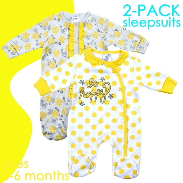 2 Pack Baby Girls Sleepsuits Bundle Babygrows Bodysuits Floral 0-3 3-6 Months UK