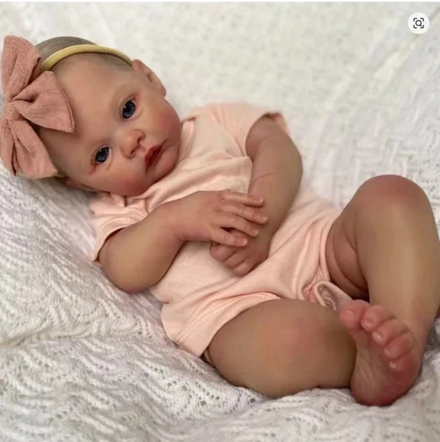 Wamdoll 50CM Lifelike Real Baby Size Rooted Hair Sweet Smiling Reborn Baby Dolls Crafted in Silicone Vinyl Full Body Realistic Newborn Girl Dolls Cuddly Body Gift Set Washable