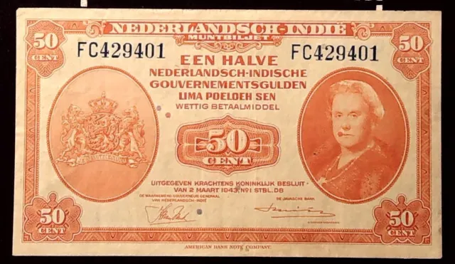 Netherlands 1943  50 Cent Gulden  Banknote  Inv#B10145