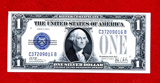 1928 B $1 BLUE Seal SILVER CERTIFICATE FUNNY BACK NOTE CRISP GEM UNC NOTE