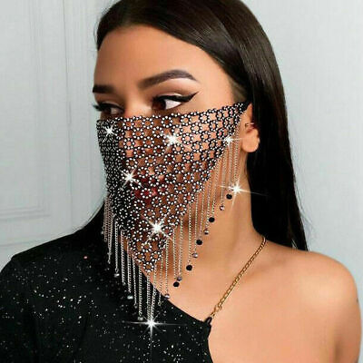 Sexy Crystal Glitter Rhinestone Fashion Bling Face Mask Washable Cover Reusable