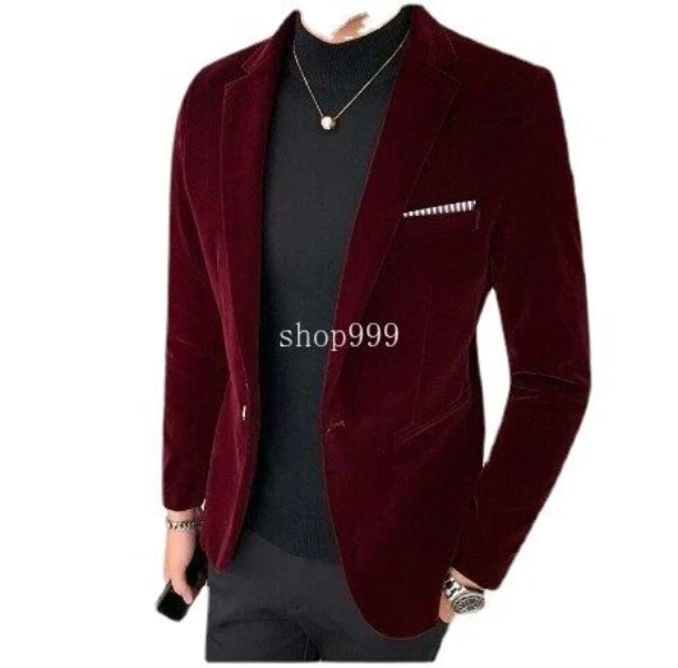 Mens Velvet Formal Dress Suit Jacket One Button Lapel Slim Fit Blazer Coat sz