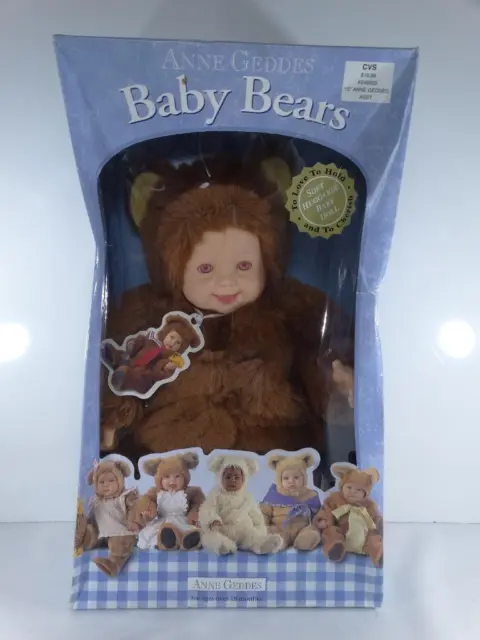 Anne Geddes Baby Bears Dark Brown Teddy Bear Baby Doll 15" 1997