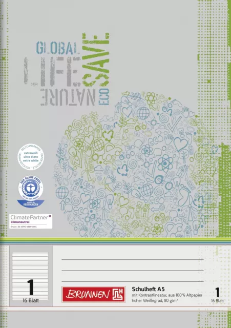 Brunnen 104518101 Recycled A5 School Exercise Book (16 Sheets, Single Booklet)