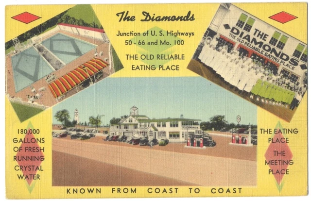 VILLA RIDGE MO Rte 66 The DIAMONDS RESTAURANT ca1940 LINEN Multi-view Postcard