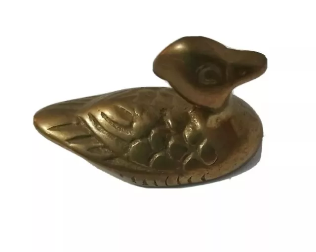 Vintage Solid Brass Duck Figurine Paperweight Miniature 15 Length