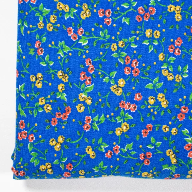 Vintage Cotton Quilting Fabric Calico Blue Yellow Floral Flowers BTHY Half Yard