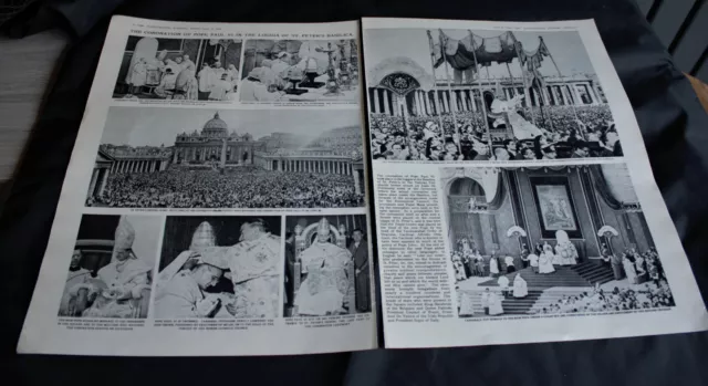 1963 2-Page Print Article 'The Coronation of Pope Paul VI, 30/6/1963' 14" x 10"