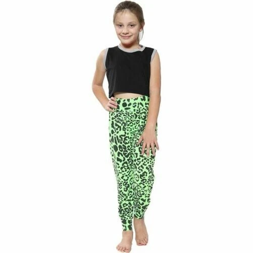 Bambine Ali Baba Harem Pantaloni Leopardato N. Verde Moda Trendy Leggings