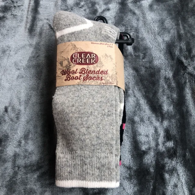 Clear Creek Wool blended boot socks 3 pair gray and black women size 5-9