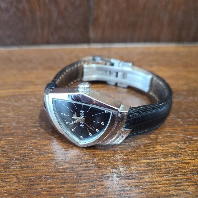 HAMILTON VENTURA H244110 Quartz Watch Black Silver Used japan