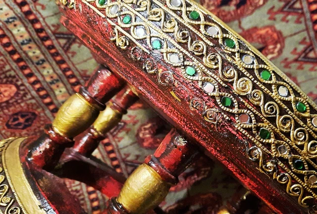 BURMESE ALTAR TABLE vtg thai temple buddha bowl sculpture gold gilt wood lacquer 6