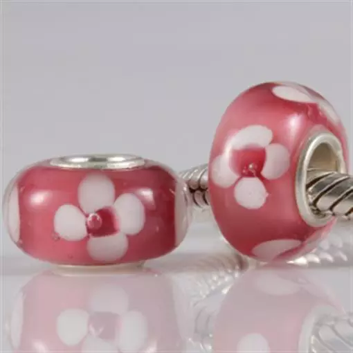 NEW 925 Silver Murano Glass Lampwork Flower Floral Charm European Bracelet Bead