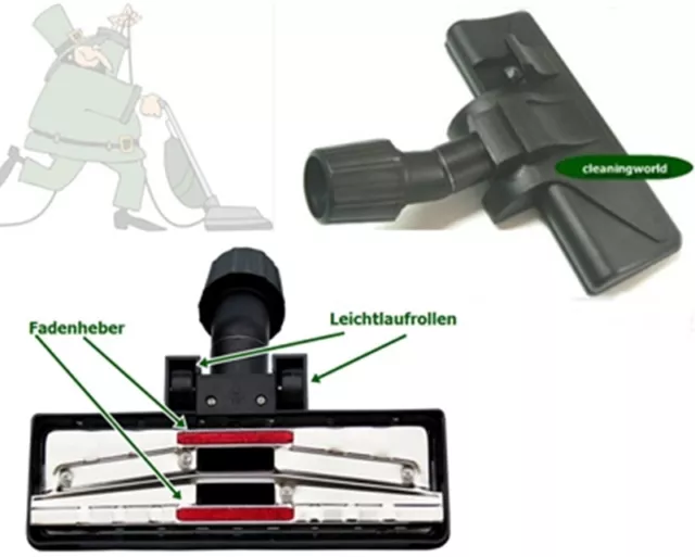 TOP Teppichbürste umschaltbar Hartböden, 2 Gleitrollen für Clatronic Staubsauger