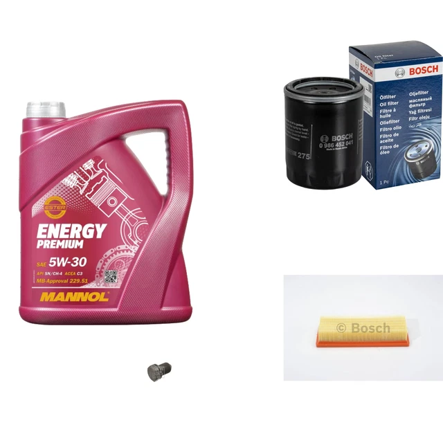 Bosch Pacchetto di Ispezione 5 L mannol Energy Premium 5W-30 per Fiat Panda 1.2