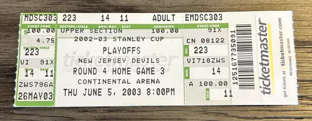 6/5/2003 NEW JERSEY DEVILS Stanley Cup FINALS Gm #5 Full TICKET vs ANAHEIM DUCKS