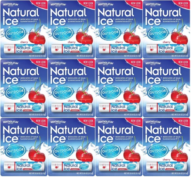 Mentholatum Natural Ice Medicated Lip Protectant SPF 15 CHERRY balm (PACK OF 12)