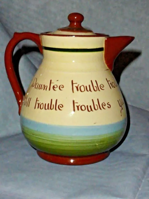 Charming Antique Longpark Torquay Ware ‘Dawnt'ee Trouble Trouble’ Lidded Jug