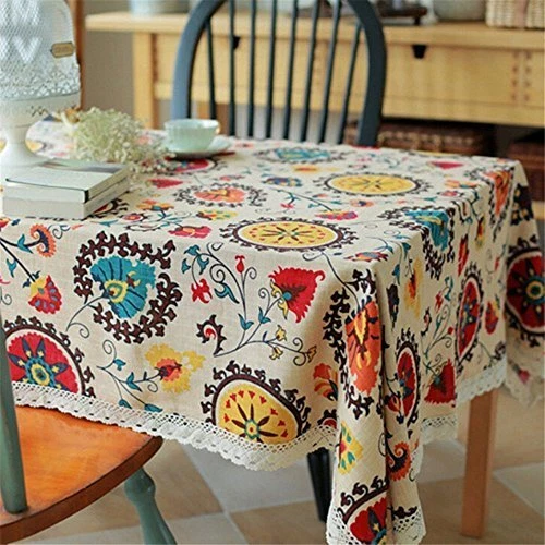 Tablecloth Bohemian Style Rectangle Linen Lace Table Cloth for Dinner Parties