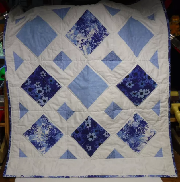 NEW Baby Quilt Blanket w/ Bible Verse Blue & White 36"x31" Handmade in the USA