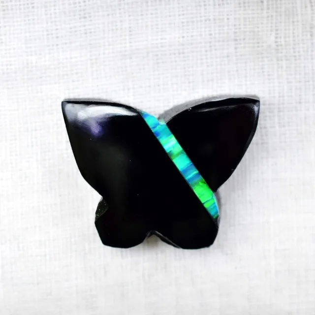 25Cts Natural Fire Opal On Black Onyx Doublet Butterfly Certified Gemstone