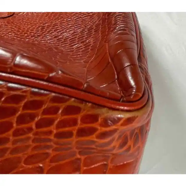 Longchamp Terracotta Roseau Croc Embossed Leather Toggle Top Handle Tote Purse 10