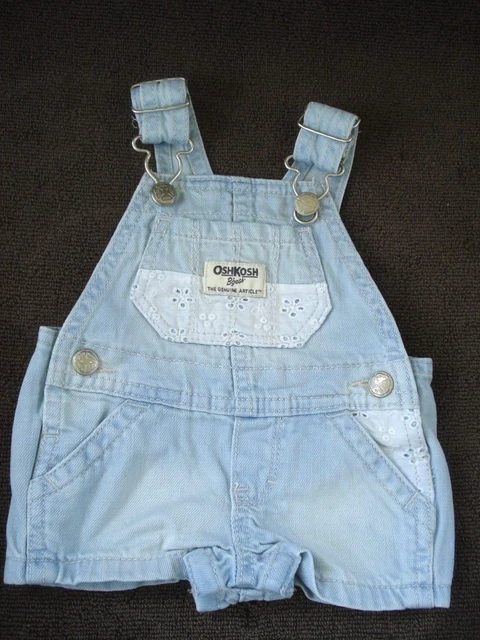 Oshkosh B'gosh Vestbak Denim Short Overalls Eyelet Lace Size 3 Months New