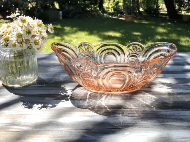 Antik Art Déco Jardiniere Schale Pressglas Glasschale Rosalin rosa Obstschale
