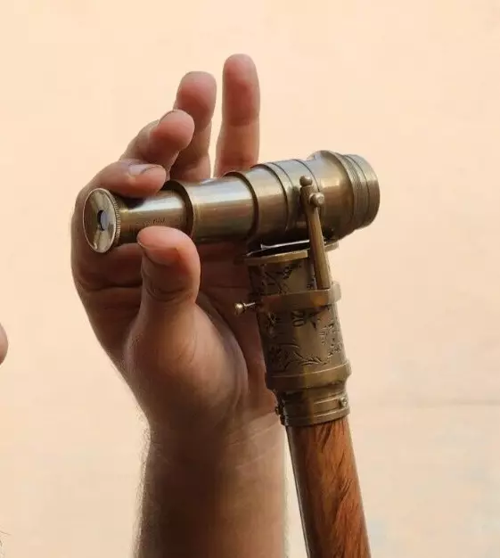 Unique Walking Cane for Men Glam Foldable Wooden Stick Nautical Brass Telescopic