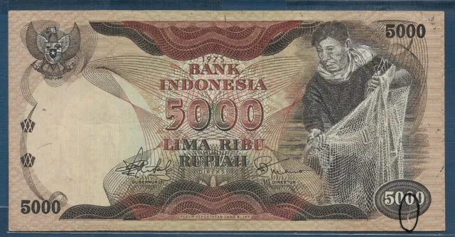 Indonesia 5000 Rupiah, 1975, P 114, VF+ split