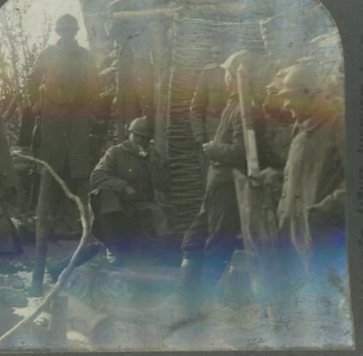 1918 Wwi Soldiers In Serbian Trench Awaiting Call Rocket Launch Stereoview 21-5
