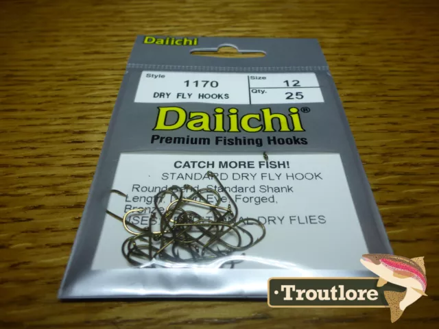 25 x DAIICHI 1170 #12 STANDARD DRY FLY HOOK LOW PROFILE BARB NEW FLY TYING HOOKS