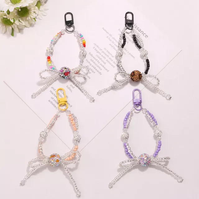 Colorful Diamond Ball Key Chain With Beaded Bow Cute Phone Chain Handbag CharYB