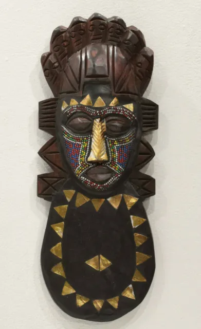 African Mask Carved Wood Benin Beaded Mask